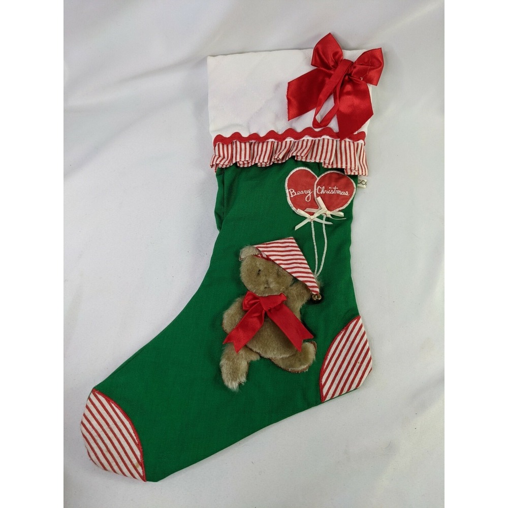 Gorham‎ Cloth Beary Bear Christmas Stocking 17 Inch